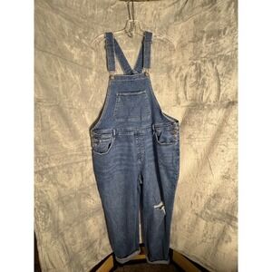 Ava & Viv Womens Plus 16W Distressed Denim Overalls Medium Wash Blue Dungarees